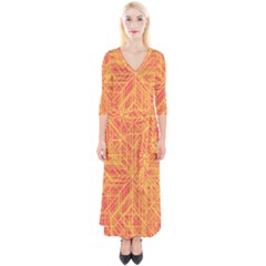 Orange/yellow Line Pattern Quarter Sleeve Wrap Maxi Dress