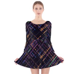 Criss-cross Pattern (multi-colored) Long Sleeve Velvet Skater Dress