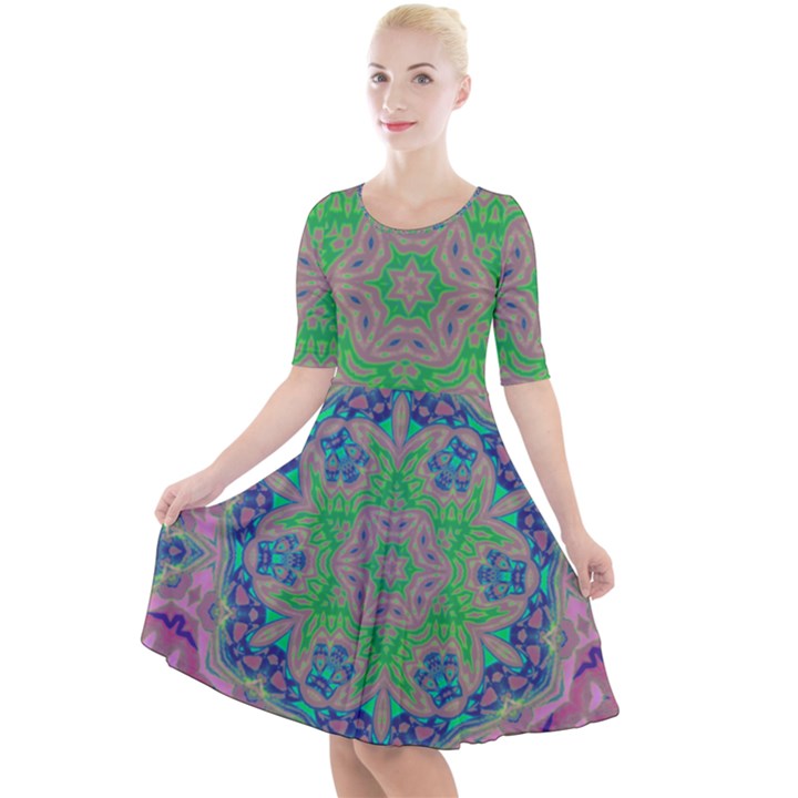 Bliss Flower Quarter Sleeve A-Line Dress