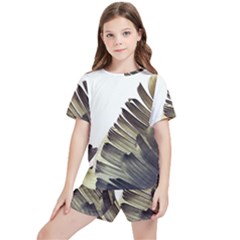 Vintage Banana Leaves Kids  Tee And Sports Shorts Set by goljakoff