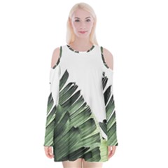 Banana Leaves Velvet Long Sleeve Shoulder Cutout Dress by goljakoff