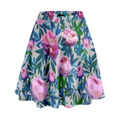 Pink Peonies Watercolor High Waist Skirt by SychEva