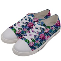 Pink Peonies Watercolor Women s Low Top Canvas Sneakers by SychEva