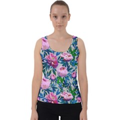 Pink Peonies Watercolor Velvet Tank Top by SychEva