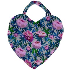 Pink Peonies Watercolor Giant Heart Shaped Tote by SychEva