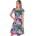 Pink Peonies Watercolor Classic Short Sleeve Dress View1