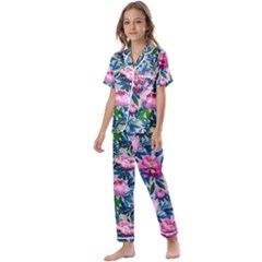 Pink Peonies Watercolor Kids  Satin Short Sleeve Pajamas Set by SychEva