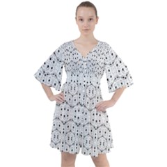 Modern Geometric Black And White Print Pattern Boho Button Up Dress by dflcprintsclothing
