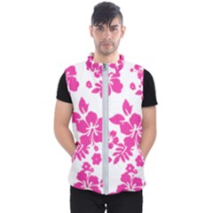 Hibiscus Pattern Pink Men s Puffer Vest by GrowBasket