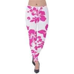 Hibiscus Pattern Pink Velvet Leggings