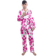 Hibiscus Pattern Pink Men s Long Sleeve Satin Pajamas Set by GrowBasket