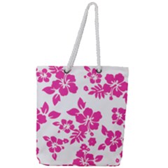 Hibiscus Pattern Pink Full Print Rope Handle Tote (large)