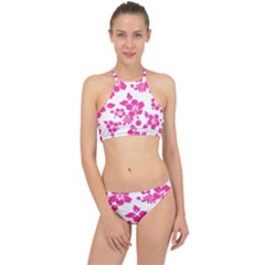 Hibiscus Pattern Pink Racer Front Bikini Set by GrowBasket