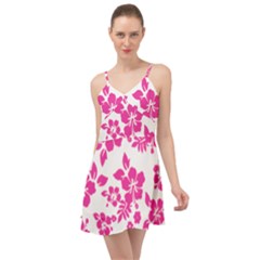 Hibiscus Pattern Pink Summer Time Chiffon Dress