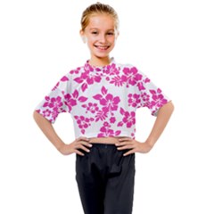 Hibiscus Pattern Pink Kids Mock Neck Tee