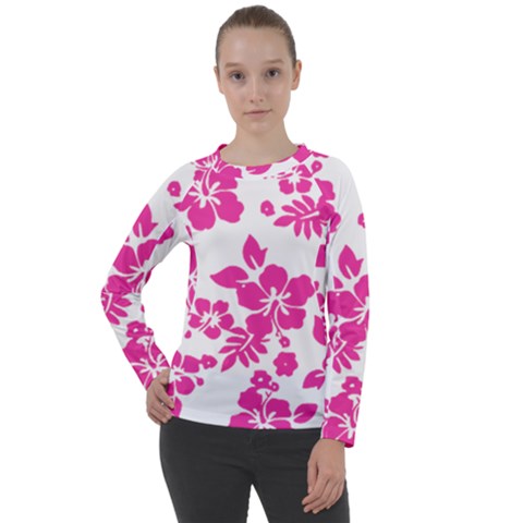 Hibiscus Pattern Pink Women s Long Sleeve Raglan Tee by GrowBasket