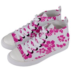 Hibiscus Pattern Pink Women s Mid-top Canvas Sneakers