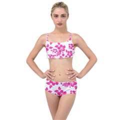 Hibiscus Pattern Pink Layered Top Bikini Set by GrowBasket