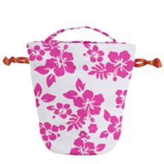 Hibiscus Pattern Pink Drawstring Bucket Bag