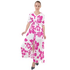 Hibiscus Pattern Pink Waist Tie Boho Maxi Dress by GrowBasket