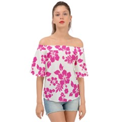 Hibiscus Pattern Pink Off Shoulder Short Sleeve Top