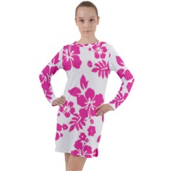 Hibiscus Pattern Pink Long Sleeve Hoodie Dress by GrowBasket