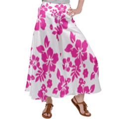 Hibiscus Pattern Pink Satin Palazzo Pants by GrowBasket