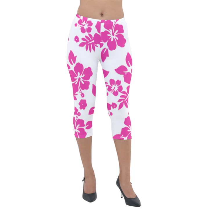 Hibiscus pattern pink Lightweight Velour Capri Leggings 