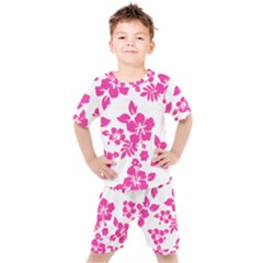 Hibiscus Pattern Pink Kids  Tee And Shorts Set by GrowBasket