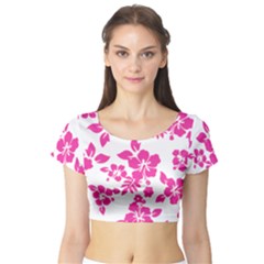 Hibiscus Pattern Pink Short Sleeve Crop Top by GrowBasket