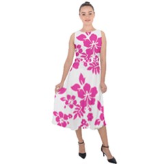 Hibiscus Pattern Pink Midi Tie-back Chiffon Dress by GrowBasket