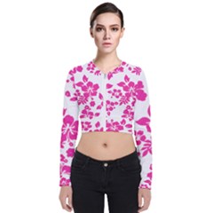 Hibiscus Pattern Pink Long Sleeve Zip Up Bomber Jacket by GrowBasket