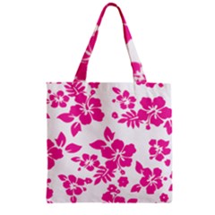 Hibiscus Pattern Pink Zipper Grocery Tote Bag by GrowBasket