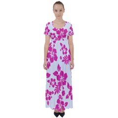 Hibiscus Pattern Pink High Waist Short Sleeve Maxi Dress by GrowBasket