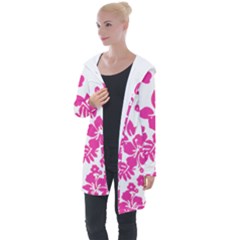 Hibiscus Pattern Pink Longline Hooded Cardigan by GrowBasket