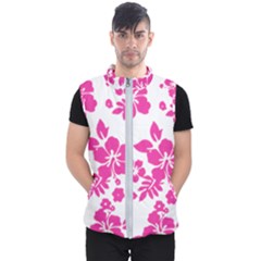 Hibiscus Pattern Pink Men s Puffer Vest by GrowBasket