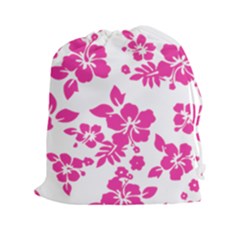 Hibiscus Pattern Pink Drawstring Pouch (2xl) by GrowBasket