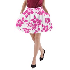 Hibiscus Pattern Pink A-line Pocket Skirt by GrowBasket