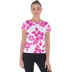 Hibiscus Pattern Pink Short Sleeve Sports Top  by GrowBasket