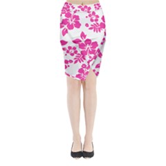 Hibiscus Pattern Pink Midi Wrap Pencil Skirt by GrowBasket