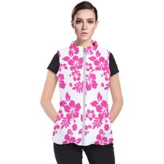 Hibiscus Pattern Pink Women s Puffer Vest by GrowBasket