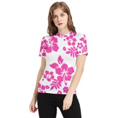 Hibiscus Pattern Pink Women s Short Sleeve Rash Guard by GrowBasket