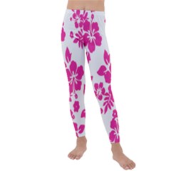 Hibiscus Pattern Pink Kids  Lightweight Velour Leggings