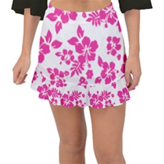 Hibiscus Pattern Pink Fishtail Mini Chiffon Skirt by GrowBasket