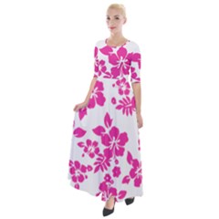 Hibiscus Pattern Pink Half Sleeves Maxi Dress by GrowBasket