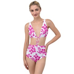 Hibiscus Pattern Pink Tied Up Two Piece Swimsuit