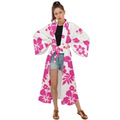 Hibiscus Pattern Pink Maxi Kimono by GrowBasket
