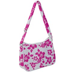 Hibiscus Pattern Pink Zip Up Shoulder Bag