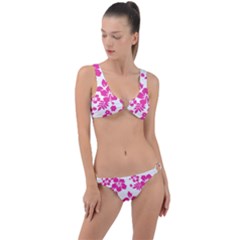 Hibiscus Pattern Pink Ring Detail Crop Bikini Set