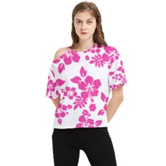 Hibiscus Pattern Pink One Shoulder Cut Out Tee by GrowBasket
